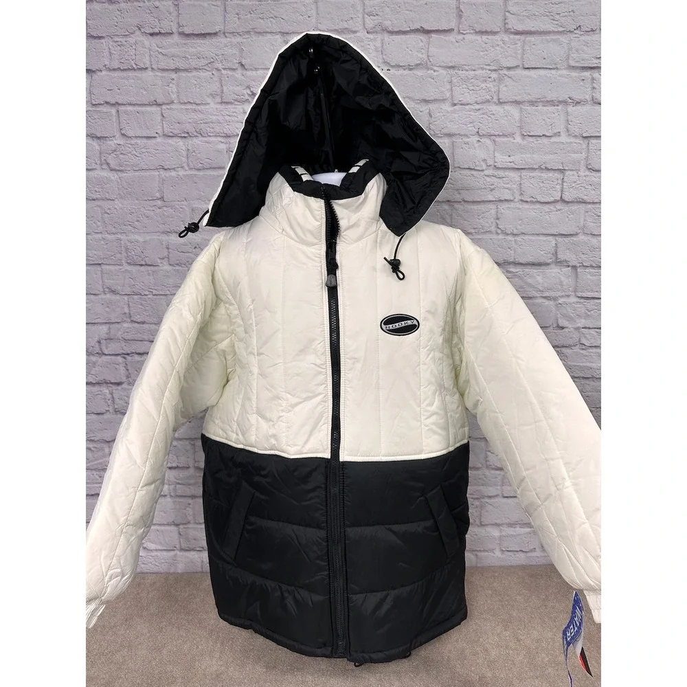 VTG Rooky‎ Men's Reversible Hooded Puffer Jacket Black Cream Size L - NEW